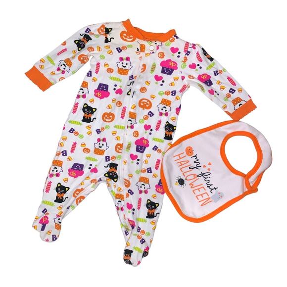 Carter’s Baby Halloween Sleeper Pajamas w/ Bib Set Size 0-3M OS My First - Picture 1 of 5